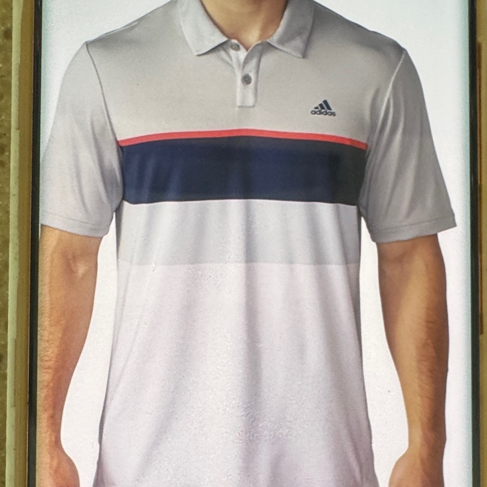 Adidas Men's Golf Polo Shirt in Gray with Navy and Red Accents